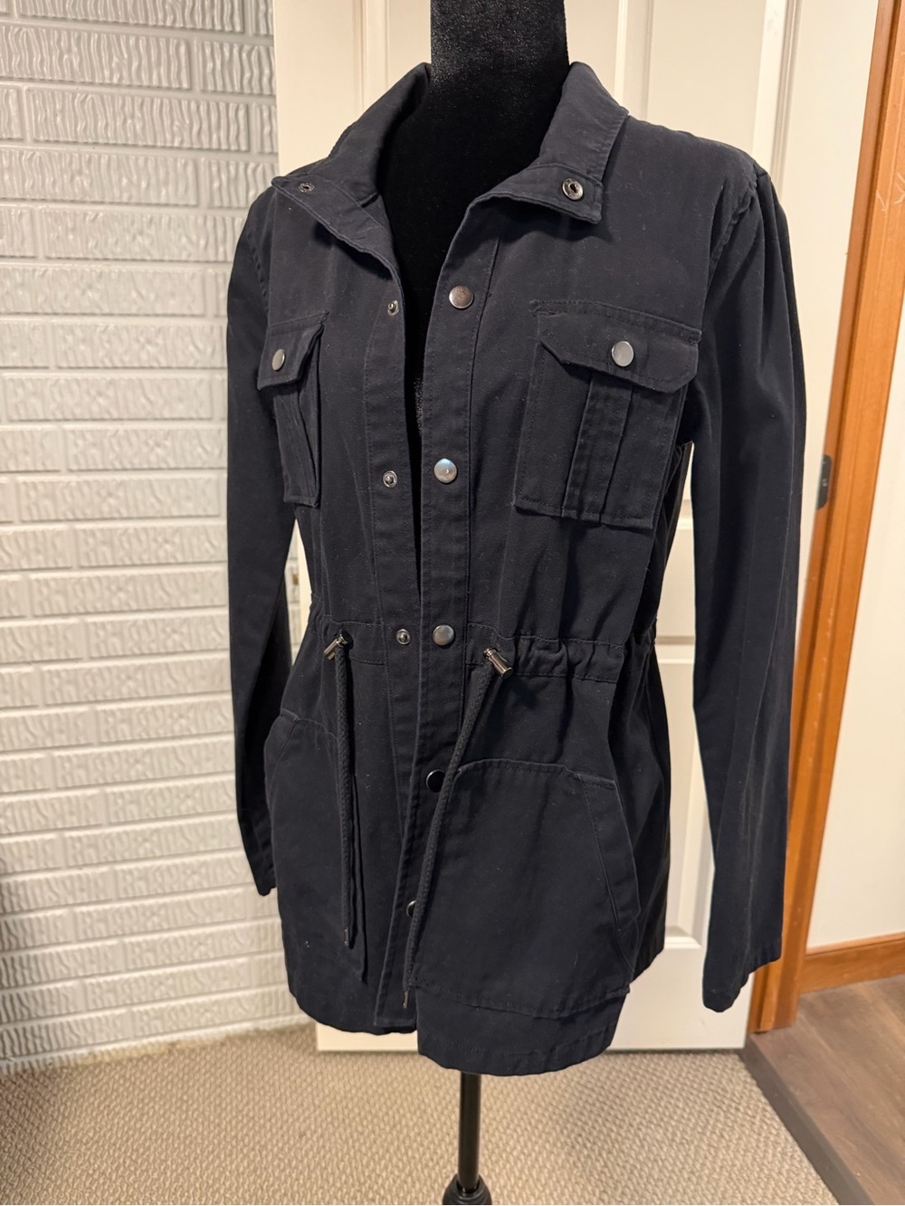 Arizona Jean Co Black Utility Jacket Size Small Military Style Drawstring Waist